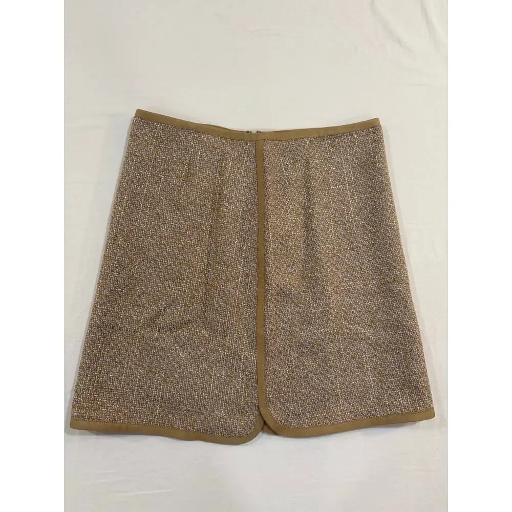 Elie Tahari Virgin Wool Blend Beige Tweed Skirt Jacket Suit Set Size 6
